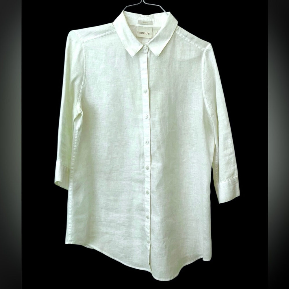 Crisp white “no iron” linen tunic